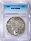 1927 PEACE DOLLAR, ICG MS-64