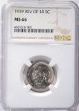 1939 REV OF 40 JEFFERSON NICKEL, NGC MS-66