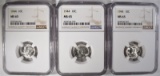 (3) 1944 MERCURY DIMES, NGC MS-65