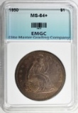 1850 SEATED DOLLAR, EMGC CH/GEM BU+