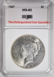 1927 PEACE SILVER DOLLAR, CH BU TDCS