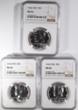 (3) 1966 SMS KENNEDY HALF DOLLARS NGC MS 66