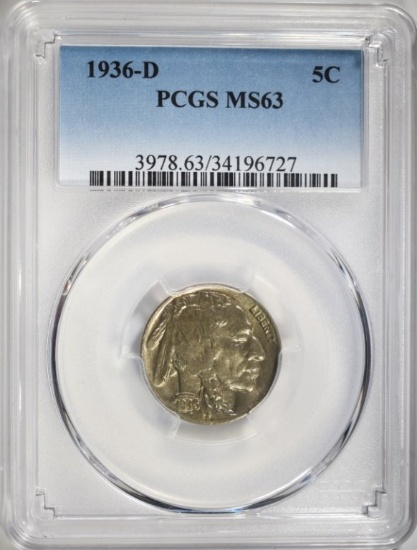 1936-D BUFFALO NICKEL, PCGS-MS63