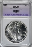 1987 AMERICAN SILVER EAGLE, ENG PERFECT GEM BU