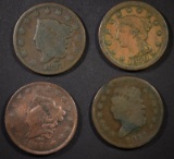 1814 G+, 1817 VG, 1827 G+, & 1850 VF LARGE CENTS