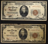 (2) 1929 $20 FRB NOTES: PHILADELPHIA & CHICAGO