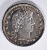 1892 BARBER QUARTER, AU/UNC COLOR!