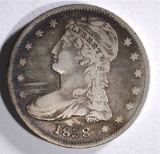 1838 REEDED EDGE BUST HALF DOLLAR, FINE