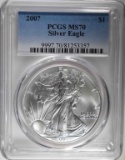 2007 AMERICAN SILVER EAGLE, PCGS MS-70