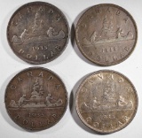 4-1935 CANADIAN SILVER DOLLARS, BETTER DATE