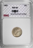 1892 BARBER DIME RNG CH BU