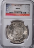 1882-CC MORGAN DOLLAR, NGC MS-64 WHITE!