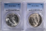 1922 & 1923 PEACE SILVER DOLLAR, PCGS-MS63