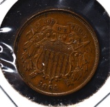 1864 TWO CENT PIECE L.M. AU/UNC BROWN