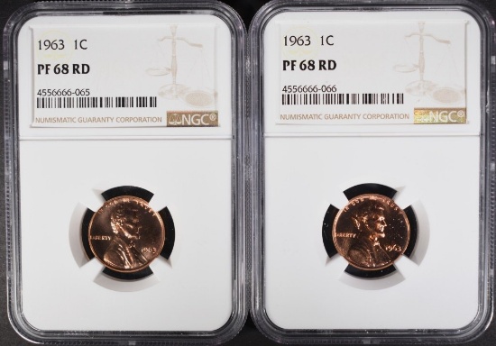 2-1963 LINCOLN CENTS, NGC PF-68 RED