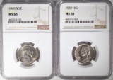 1949-S & 1959 JEFFERSON NICKELS, NGC-MS66