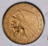 1910 $2 ½ GOLD INDIAN HEAD CH BU