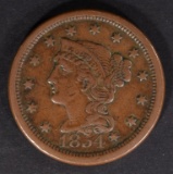 1854 BRAIDED HAIR LARGE CENT – NICE CIRC XF