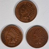 3-INDIAN HEAD CENTS AU 2-1903 & 1-1906