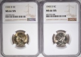 (2) 1943-D JEFFERSON NICKELS, NGC-MS66 5FS