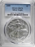 2005 AMERICAN SILVER EAGLE, PCGS MS-70