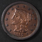 1857 LARGE CENT  CH BU R&B  RARE