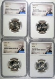 4 WASHINGTON QUARTERS NGC MS-66. 90-P,D, 95, 96-D