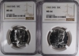 2-1965 SMS KENNEDY HALF DOLLARS, NGC MS-66