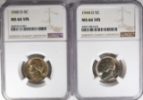 1940-D & 1944-D JEFFERSON NICKELS, NGC-MS66 5FS