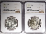 1941 & 1942 WALKING LIBERTY HALVES, NGC MS-63