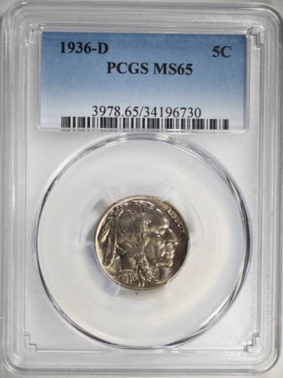 1936-D BUFFALO NICKEL, PCGS MS-65