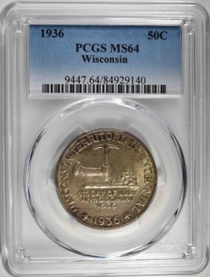 1936 WISCONSIN COMMEM HALF DOLLAR, PCGS MS-64