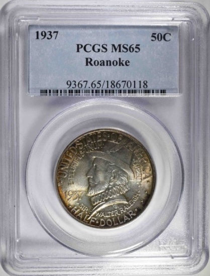 1937 ROANOKE COMMEM HALF DOLLAR, PCGS MS-65