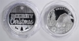 2-ONE OUNCE .999 SILVER CHRISTMAS ROUNDS