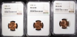 (2) 1958 & (1) 1958-D LINCOLN CENTS NGC MS66 RD