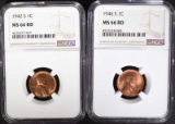 1942-S & 1946-S LINCOLN CENTS NGC MS66 RD