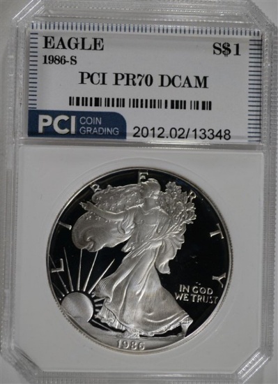 1986-S AMERICAN SILVER EAGLE PCI PERFECT PROOF