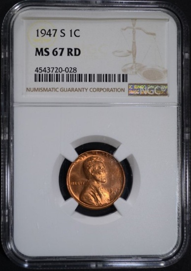 1947-S LINCOLN CENT NGC MS 67 RED