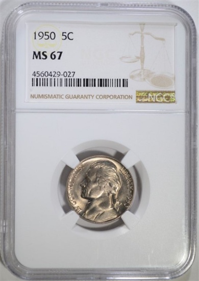 1950 JEFFERSON NICKEL NGC MS67!