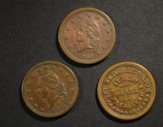 3-PATRIOTIC CIVIL WAR TOKENS