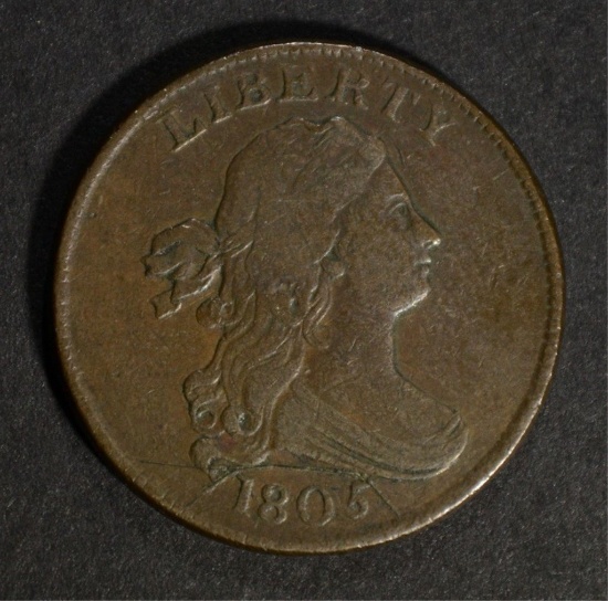 1805 DRAPED BUST HALF CENT, VF few scratches