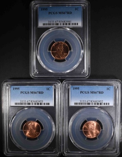 3-1995 LINCOLN CENTS, PCGS MS-67 RED