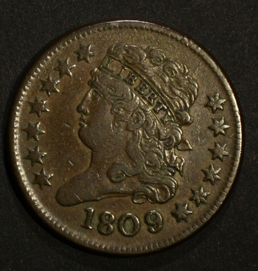 1809/6 DRAPED BUST HALF CENT, XF