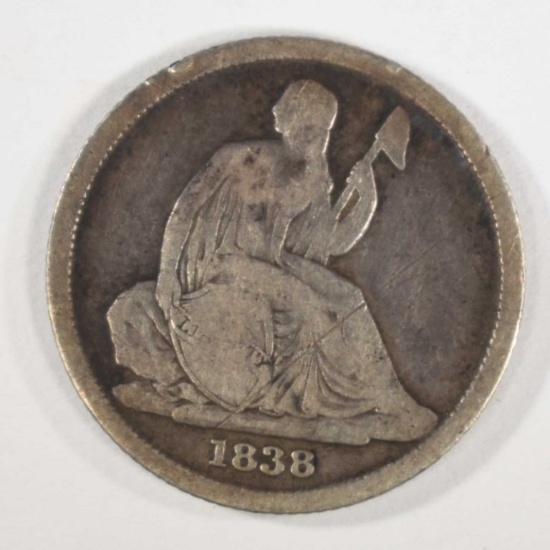 1838-O SEATED DIME, F KEY DATE scratch