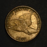 1857 FLYING EAGLE CENT, XF scratches