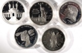 5 Silver Commemorative Proof Silver Dollars