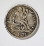 1877-CC SEATED DIME XF SCRATCHES OBV