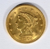 1904 $2.5 GOLD LIBERTY GEM BU