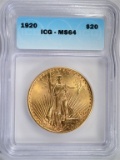 1920 $20 GOLD ST. GAUDENS ICG MS-64
