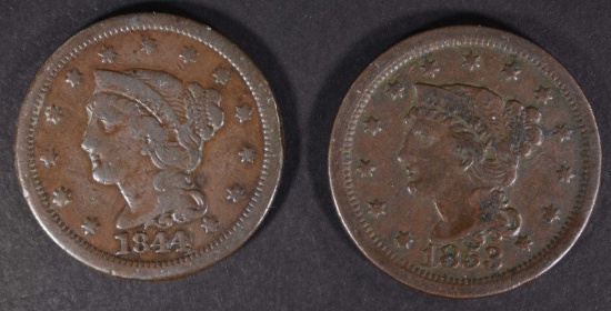 1844 FINE & 1853 VF LARGE CENTS